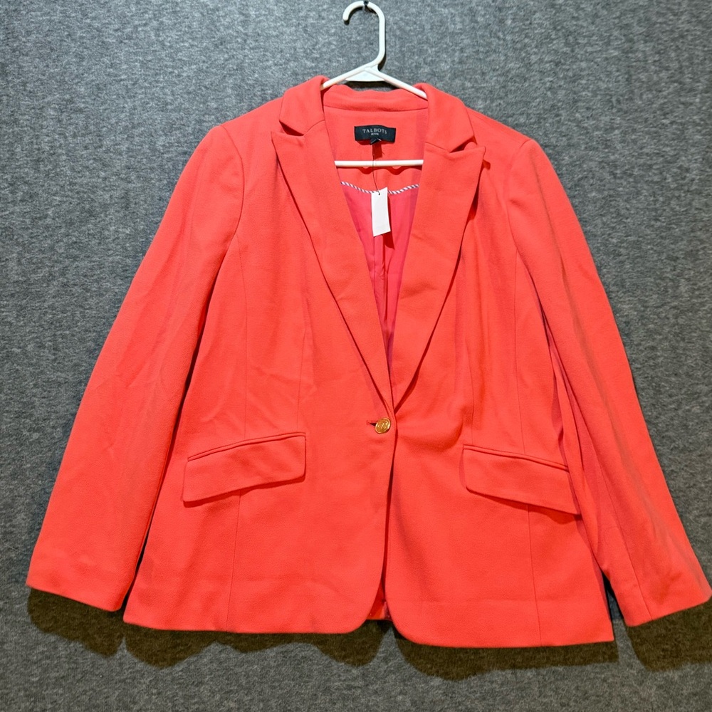 Talbots pink blazer suit jacket womens 16 Petite coral 1 button office business